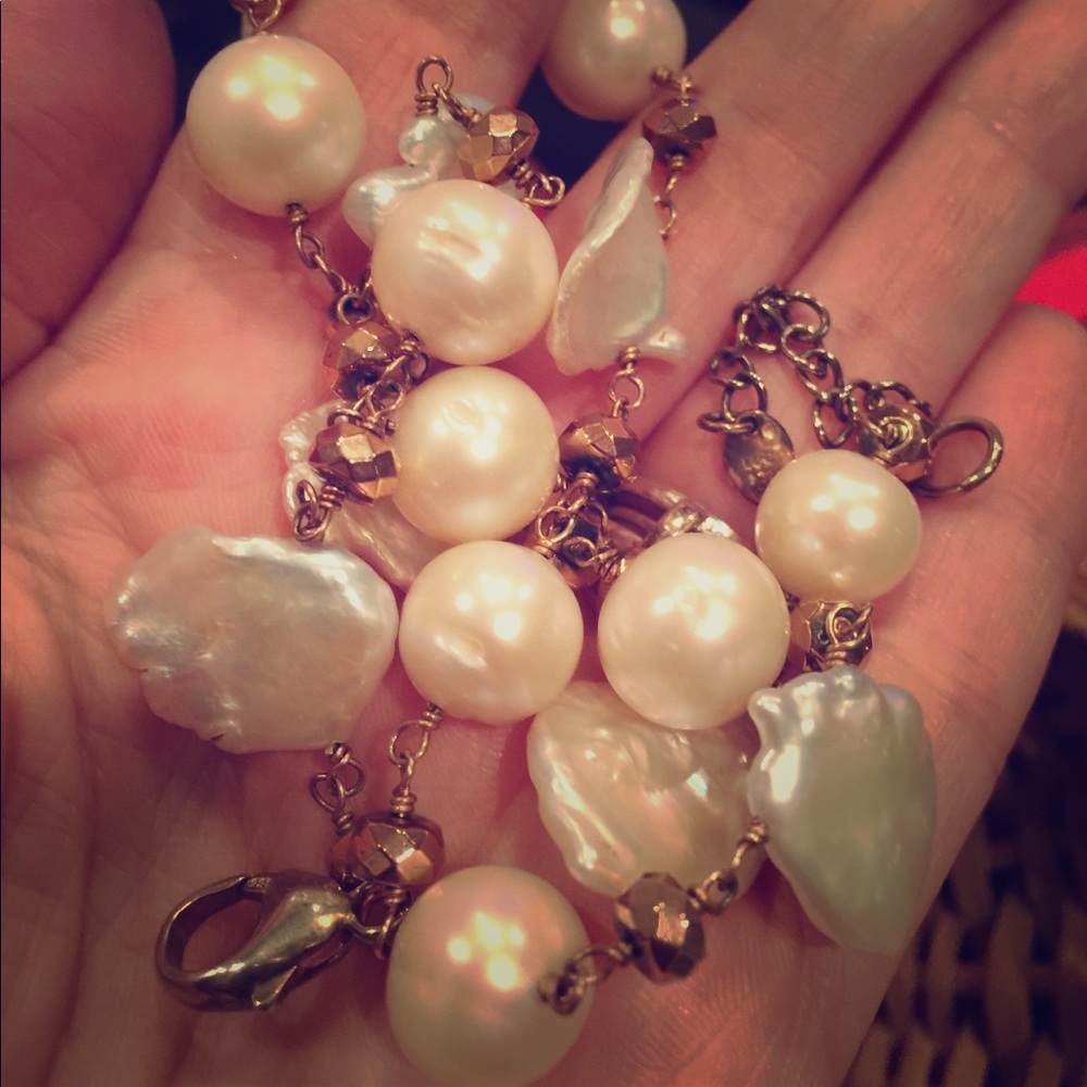 Freshwater Pearl Necklace Rose Gold Color 16”
